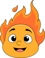 Cute Fireball Cartoon Character With Happy Face Expression