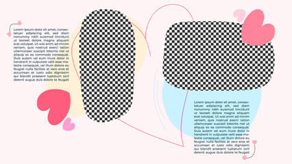 Modern Romantic Photo Collage Social Media Post Mockup Template Multiple Photo Frames Pastel Colorful Background. Abstract Heart Hand Drawn Organic Shapes and Copy Space Area Design Vector