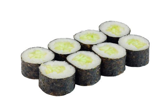 Cucumber Maki isolated on white background.