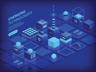 Isometric View of Emerging Technologies in Futuristic Design.