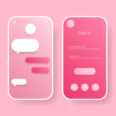 Pink Mobile App User Interface Login Chat Design