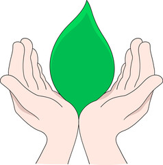 Save Earth Ecology With Green Leaf In Caring Hands