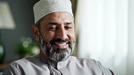 Smiling Middle Eastern Man in Traditional Attire, Portrait, Happy Expression.