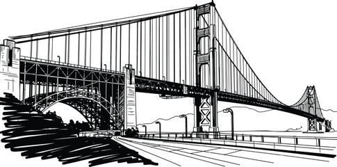 Golden Gate Bridge San Francisco landmark sketch vector art illustration