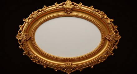 Beautiful golden ornate oval picture frame, empty and ready for personalization or use as a sophisticated decorative border element in design projects ,decoration ,gold ,antique