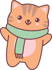 Cat Wearing Scarf Mascot Kawaii