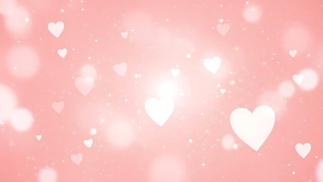 Romantic pink background with floating hearts and shimmering bokeh lights for celebrations - Powered by Adobe