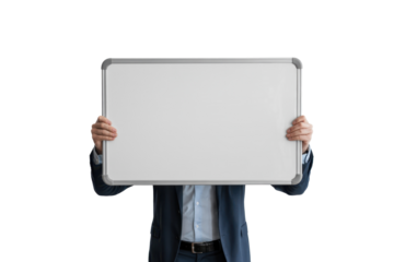 Professional holding a blank whiteboard