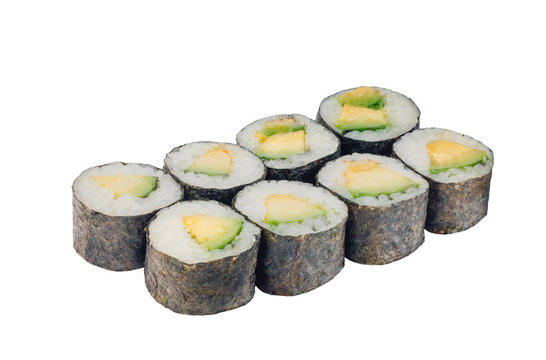 Maki Avocado isolated on white background.