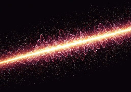 Dynamic swirling energy patterns representing data flow and sonic oscillation. Abstract visualization of amplitude and rhythm in vibrant colors ,particle ,frequency ,motion - Powered by Adobe