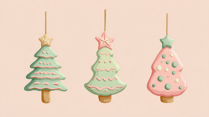 Christmas tree cookie with star decoration, pastel colors, festive holiday treat, sweet dessert, winter celebration