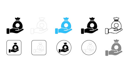 Money finance icon set representing payment savings investment concept in solid line dot pixelated colourful style for b