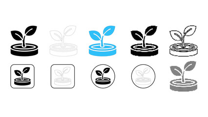 Plant growth sustainability nature eco icon set in solid line dot pixelated colourful styles