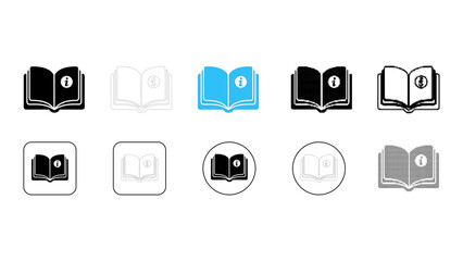 Open book information knowledge education icon set in solid line dot pixelated colourful styles
