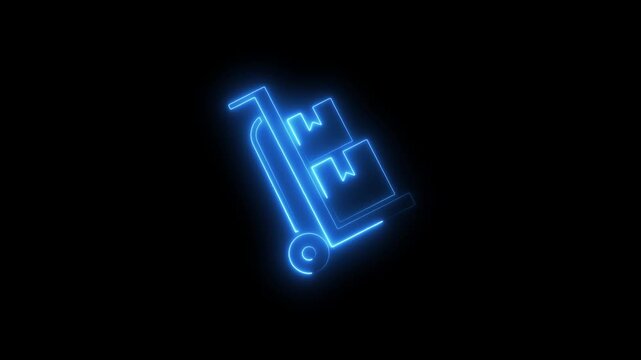 Glowing Blue Neon Outline of a Hand Truck or Dolly on Black Background for Logistics and Transportation Concepts