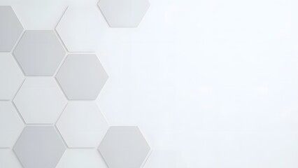 A clean, modern geometric background showcasing a pattern of subtle white and light grey hexagonal tiles creating a sophisticated, minimalistic texture.