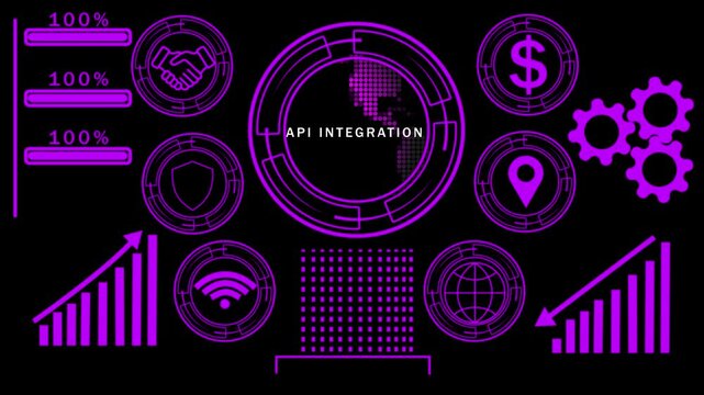 Futuristic Digital Interface with API Integration Concept and Financial Data Visualizations api integration