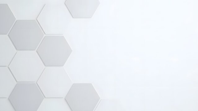 A clean, modern geometric background showcasing a pattern of subtle white and light grey hexagonal tiles creating a sophisticated, minimalistic texture.