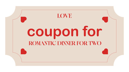 Love coupon voucher for romantic dinner for two, restaurant promotion certificate for couples date night invitation, loyalty reward offer for valentines day celebration