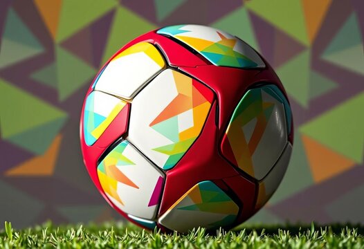 Modern soccer ball with abstract geometric patterns, vibrant colors,  illustration,  ball - Powered by Adobe