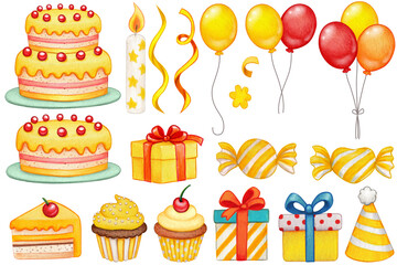 Watercolor hand drawn birthday party decoration