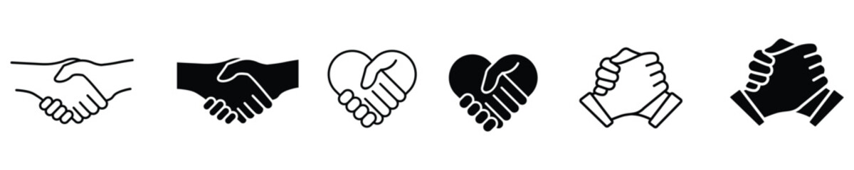 Handshake icon set, containing deal handshake, Business agreement handshake, line and flat style, Friendly, partnership symbol, vector illustration