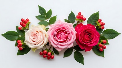 Elegant rose arrangement with berries and leaves illustration
