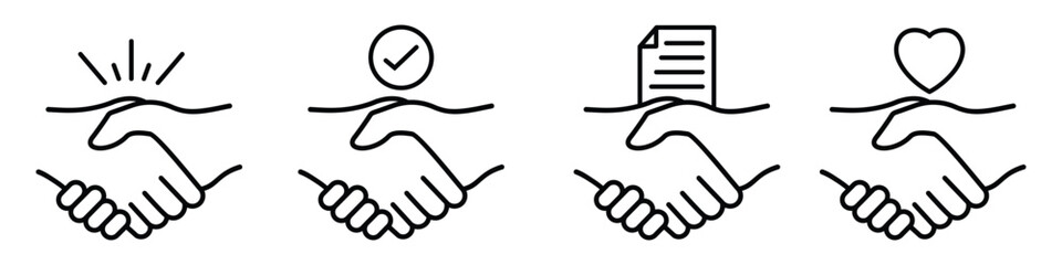 Handshake icon set, containing business agreement, deal handshake symbol, vector illustration