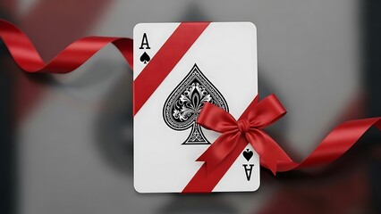 Elegant playing card with red ribbon illustration