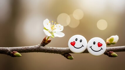 Smiling pins on a blossoming branch illustration