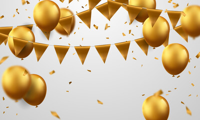 Celebration party banner with Gold balloons background. Sale Vector illustration.