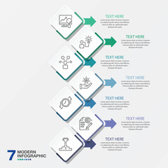 Infographic 7 successive steps, elements and space for data.