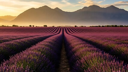 Serene lavender fields at sunset illustration