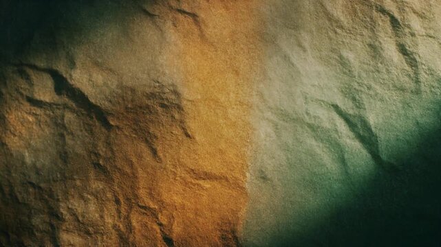 Close-Up Abstract Stone Texture with Soft Moving Shadows in Warm Saffron and Green Tones for Natural Cinematic Backgrounds
