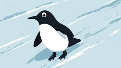 Cartoon Penguin on Ice Illustration, Antarctic Wildlife