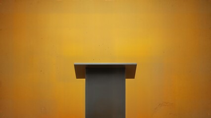 Minimalist wall shelf mounted on warm golden gradient background