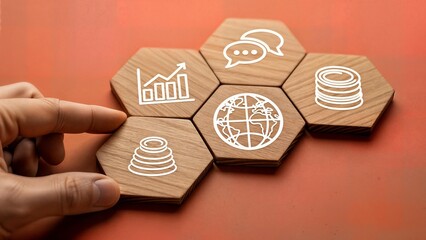 Hand selecting global investment growth strategy concept tile