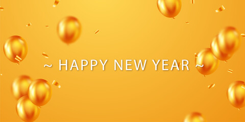 Beautiful banner illustration vector template, 3d golden balloon design background