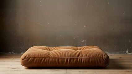 Brown corduroy floor cushion resting in minimalist room
