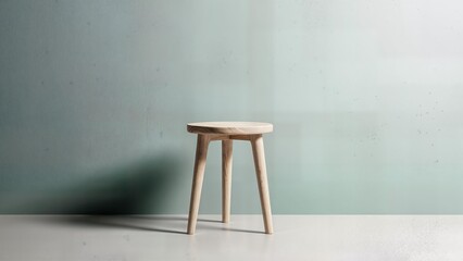 Minimalist Wooden Stool Standing on a White Surface