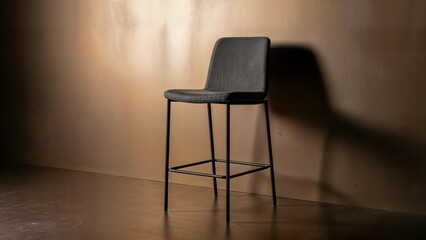 Modern Bar Stool with Dark Upholstery and Black Metal Legs