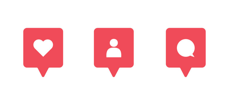 Social media likes and comments vector icon set, interaction symbols, followers and notifications, and button icons for digital marketing