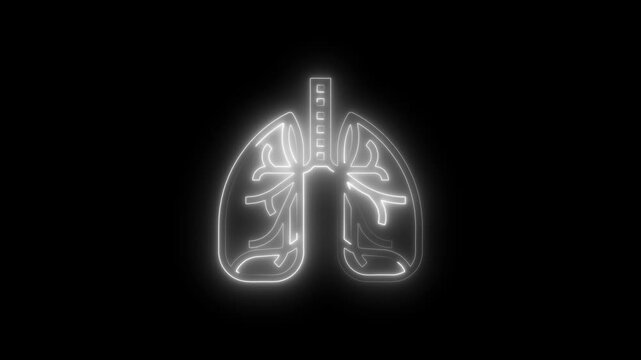 Glowing neon lung anatomy with trachea and bronchi on black background for medical and healthcare concepts