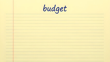 Yellow notepad with 'budget' written, simple composition, financial planning atmosphere