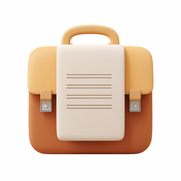 3D cute cartoon briefcase with business document paperwork icon isolated on transparent background.