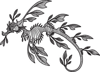 Hand drawn stylized dinosaur skeleton isolated on transparent background