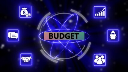 Budget international business strategy and data analytics visualization. Worldwide financial growth and technology connection animation. - Powered by Adobe