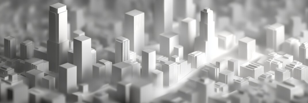 White minimal architectural city model showing urban density. Abstract blocks forming an urban landscape, conceptual massing in a grayscale environment - Powered by Adobe