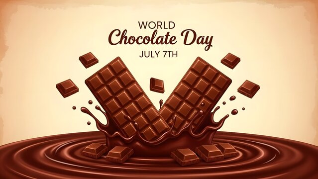 World chocolate day celebration with melting chocolate bars on july 7th - Powered by Adobe