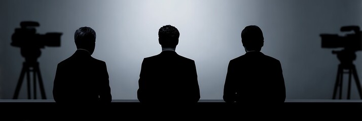 Television Press Conference production cameraman silhouette politics, banner